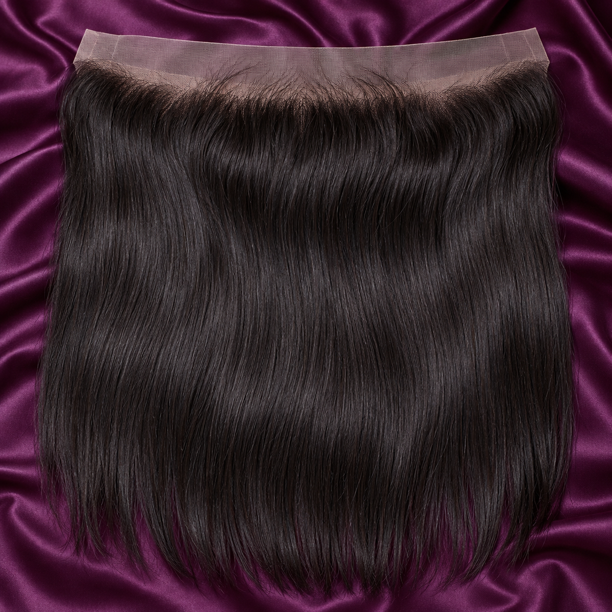 Illustrative Natural Black lace frontal on plum satin